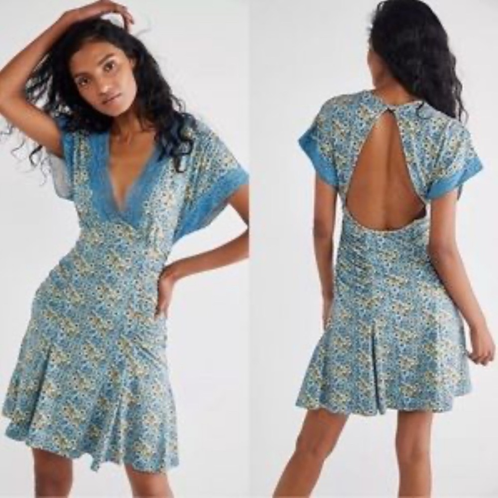 Free People Sweet Talker Laced Open Back Ruched Mini Dress Size M